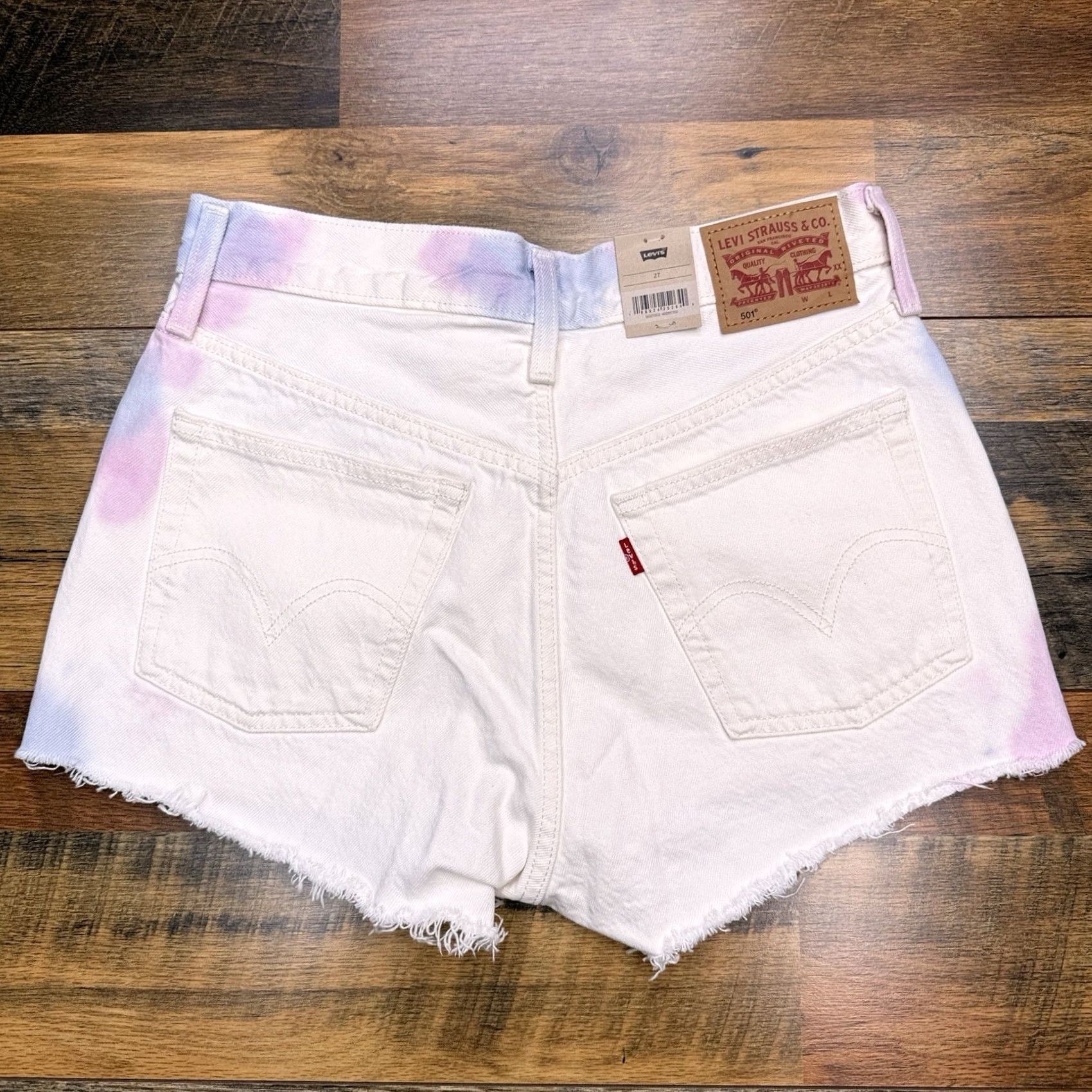 Levi's Levi'S 501 Tie Dye Shorts Womens White Denim Cut Off High Rise 27 Inch Size 27" / US 4 / IT 40 - 2 Thumbnail