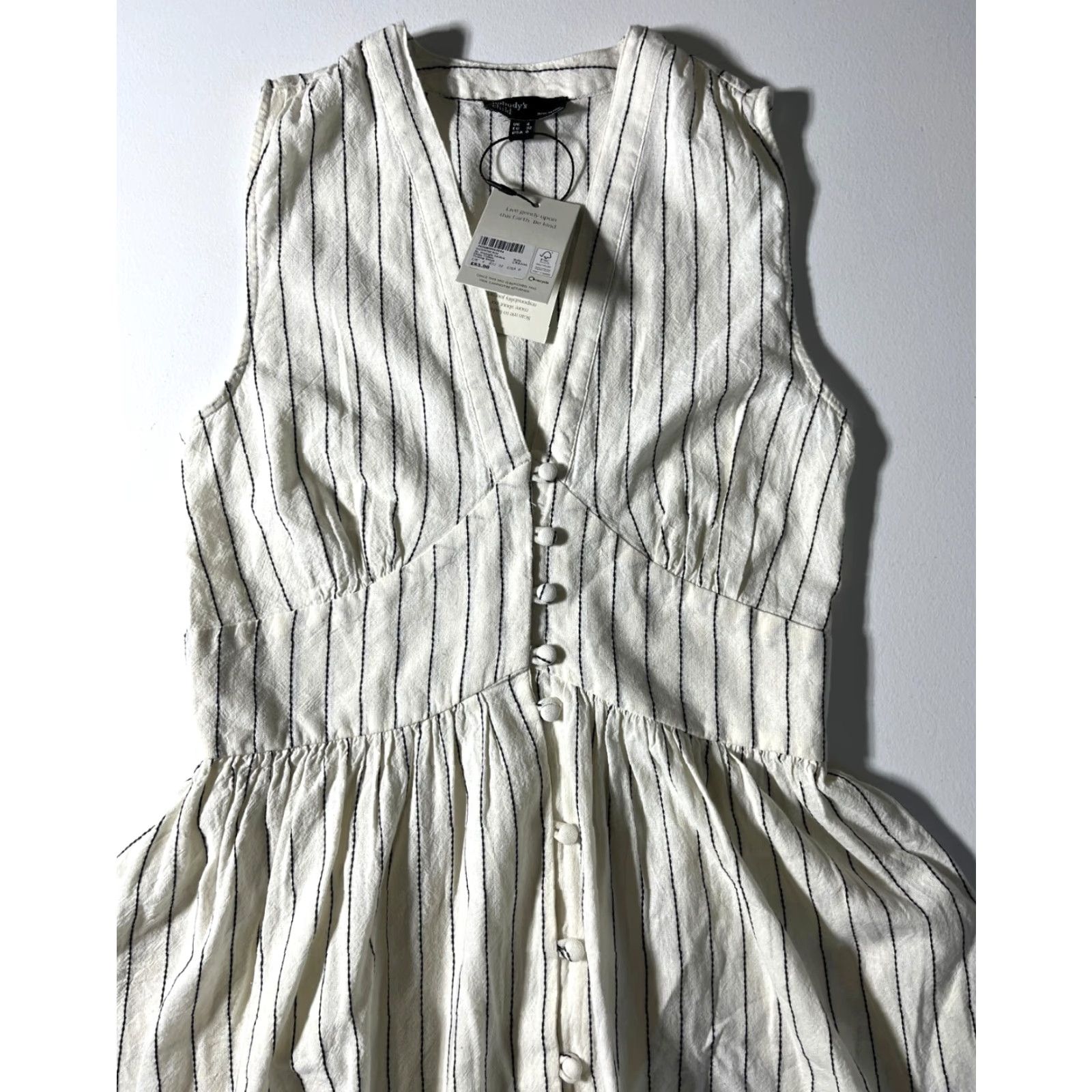 Vintage Nobody's Child Starlight Midi Dress Sleeveless Cream Pinstripe Size US 0 Womens A-Line Vintage NWT VINTAGE Size XS / US 0-2 / IT 36-38 - 6 Thumbnail