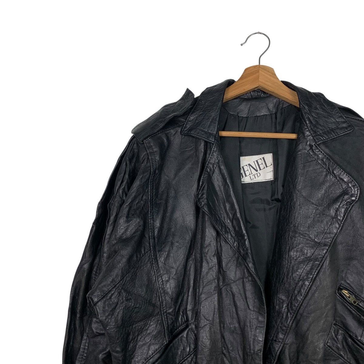Vintage GENEL England Real Leather Double Collar Jacket #2164-C95 Size US L / EU 52-54 / 3 - 6 Thumbnail