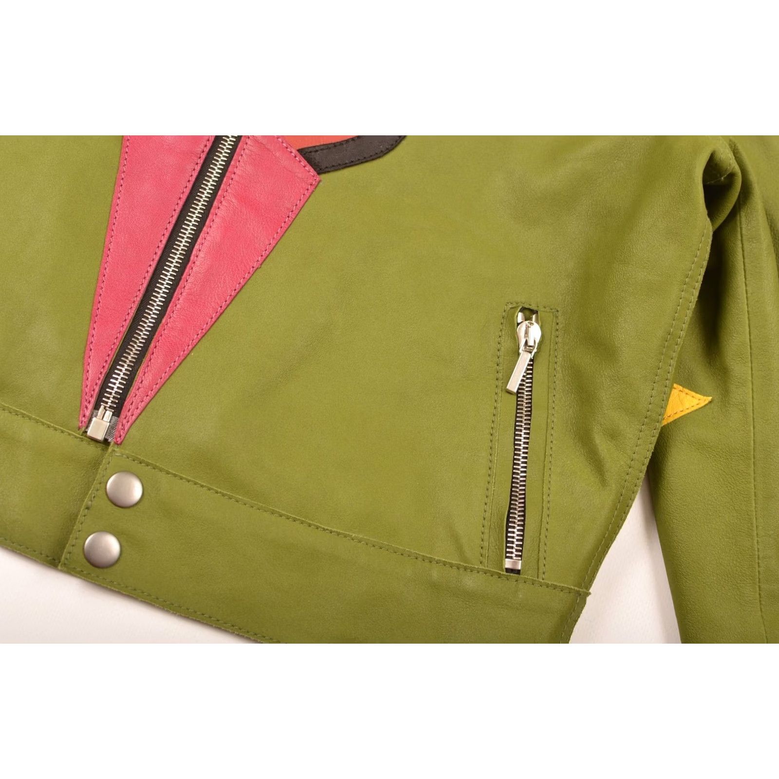 Vintage Michel Klein Mimi Liberte Leather Jacket ML 204 1207E Size 38 Green Women Biker Jacket Size XS / US 0-2 / IT 36-38 - 3 Thumbnail