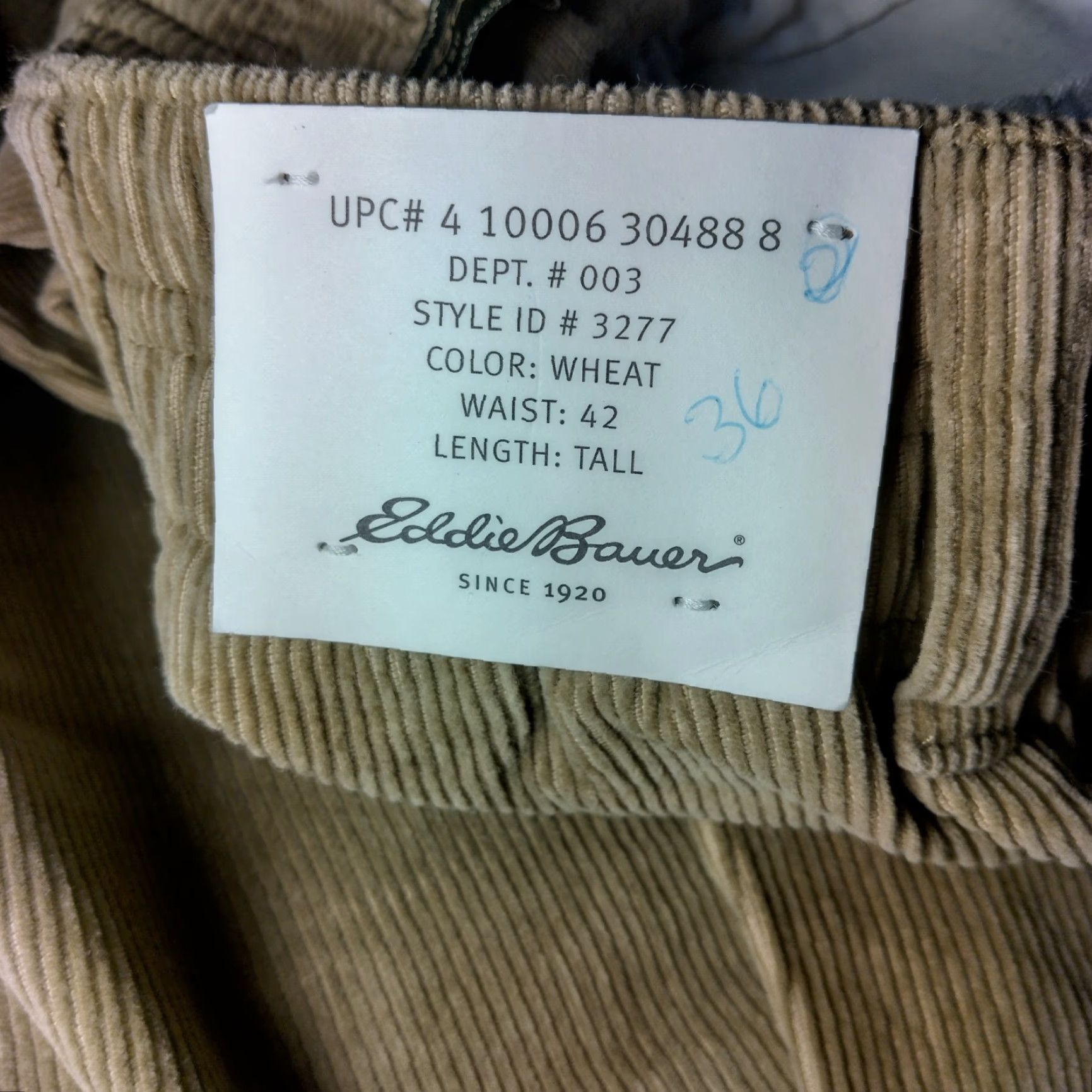 Eddie Bauer VINTAGE Eddie Bauer Corduroy Pants 42 Tall Men Dress Pants 42x35.5 Beige Corduroy Elastic Waist 38-42 Big & Tall Mens Size US 42 / EU 58 - 3 Thumbnail