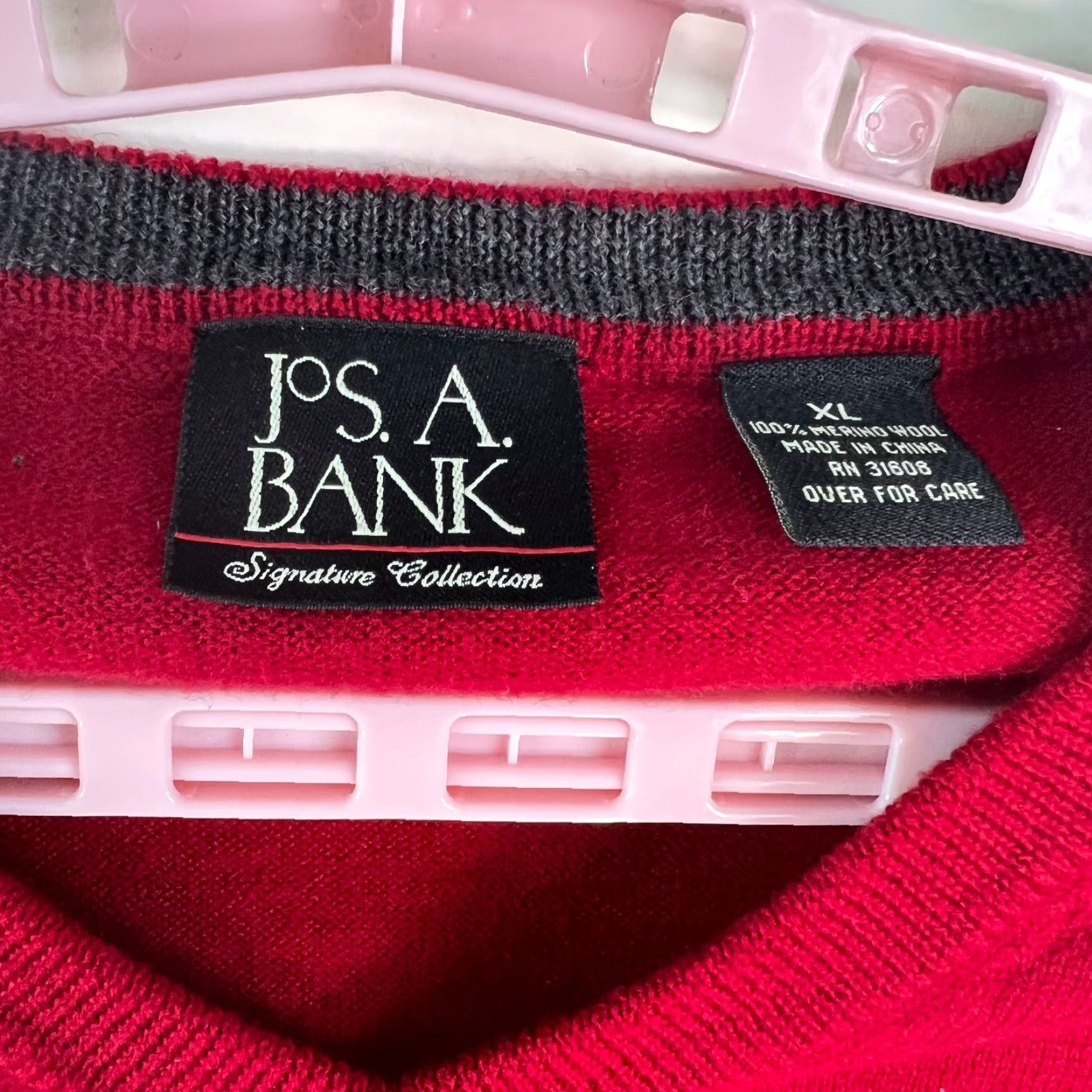 Jos. A. Bank Jos A. Bank Signature Collection Sweater Mens Red Merino Wool Pullover XL V-Neck 100% Wool Casual Classic Knit Pullover Mens XL Red Size US XL / EU 56 / 4 - 3 Thumbnail