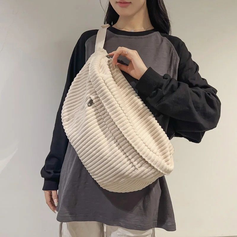 Japanese Brand Unisex Large Capacity Corduroy Chest Bags Size ONE SIZE - 1 Thumbnail