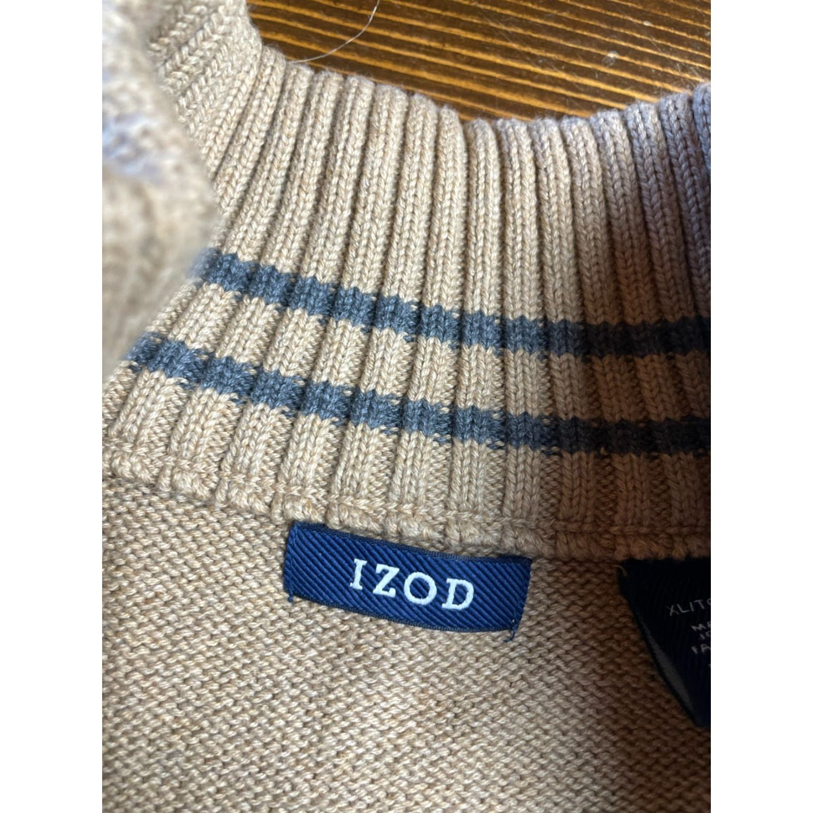 Izod IZOD Sweater Men's XL Tan Pullover 1/4 Zip Up Knit Mock Neck Long Sleeve Solid Brown Size US XL / EU 56 / 4 - 7 Thumbnail