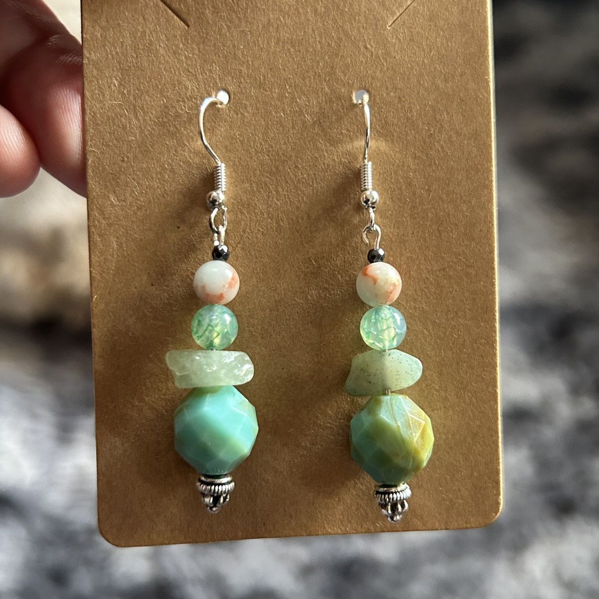 Handmade Handcrafted elegant genuine stone opalite earrings Size ONE SIZE - 2 Thumbnail