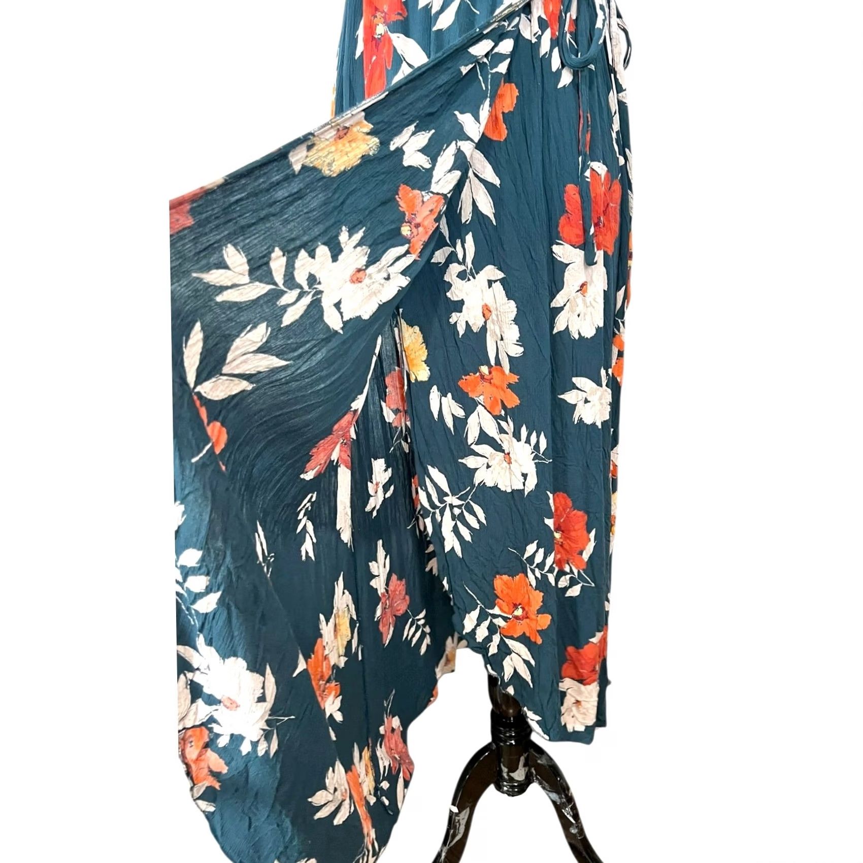 Pinko Patrons of Peace Dress Floral Maxi Faux Wrap Green Pink Short Sleeve V-Neck Sz M Size 32" / US 10 / IT 46 - 4 Thumbnail