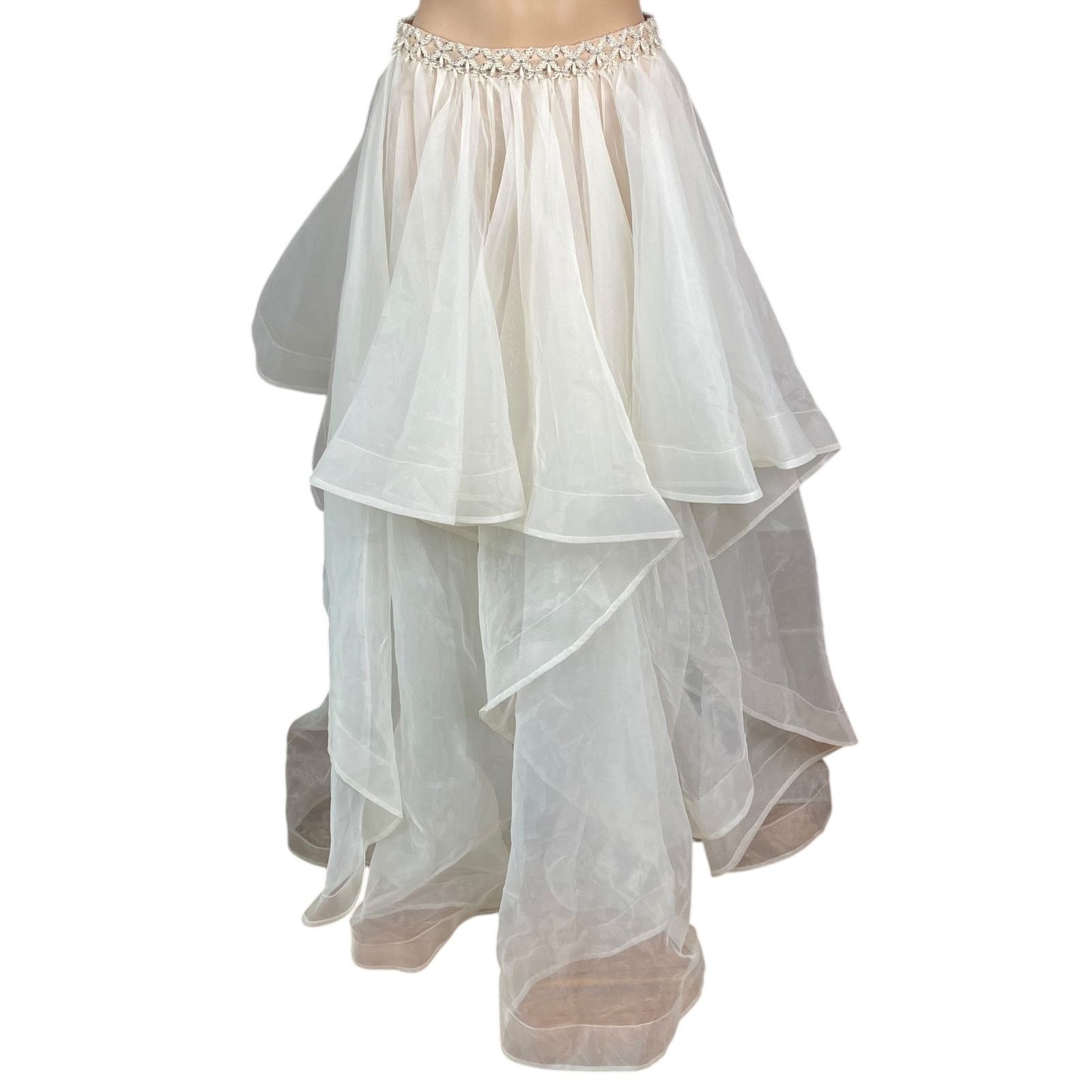 Neiman Marcus Terani Couture Ivory Beaded Ruffle Tiered Maxi Skirt SZ 8 Size 30" / US 8 / IT 44 - 3 Thumbnail