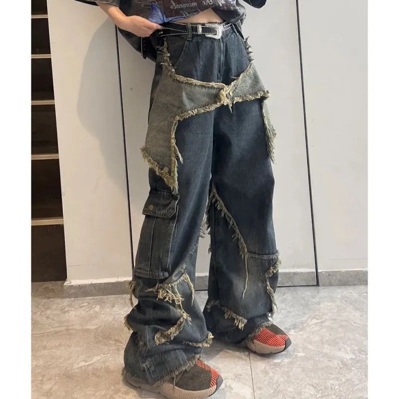 Vintage Jeans high waist wide-leg American straight hip-hop trousers Size 28" / US 6 / IT 42 - 3 Thumbnail