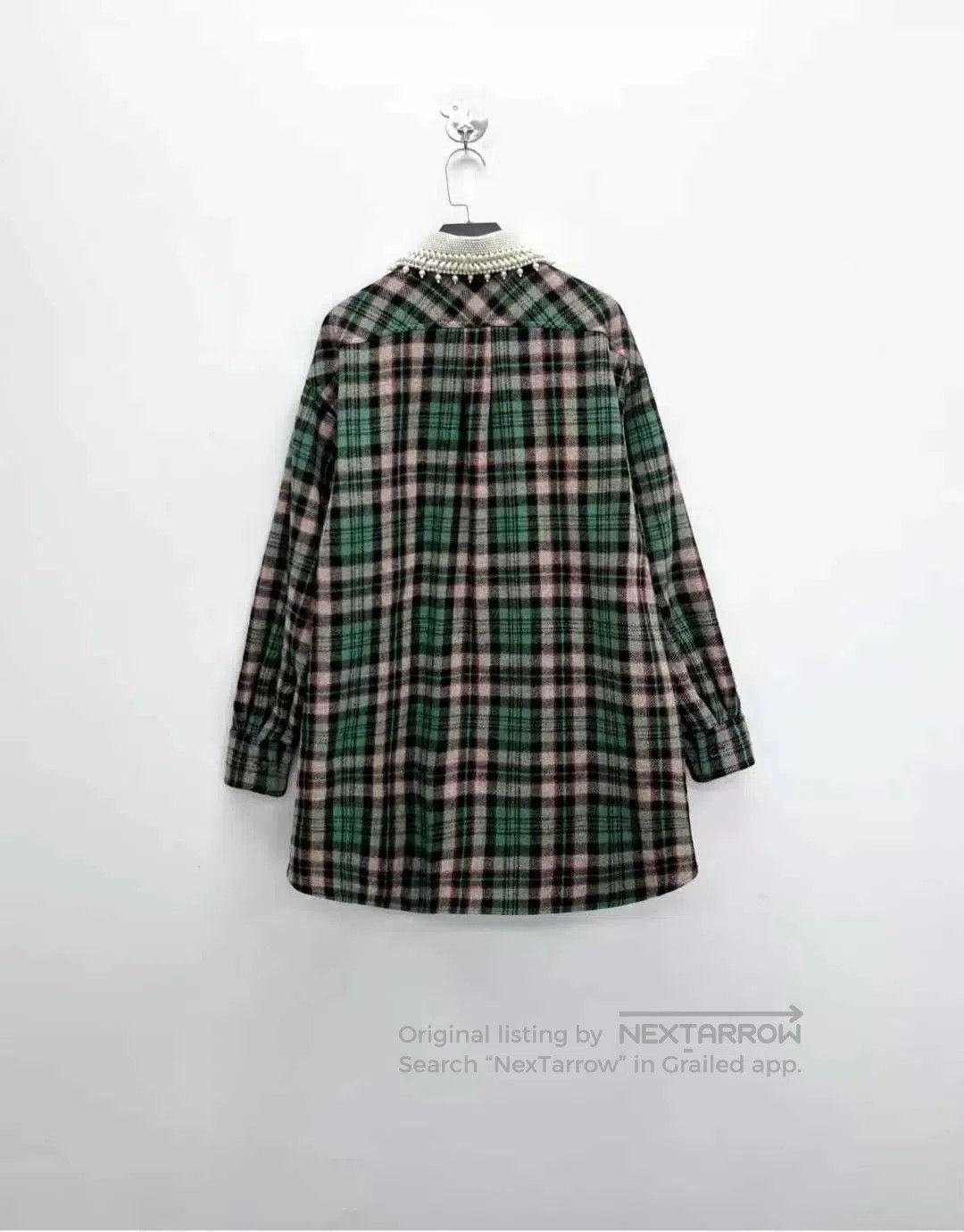 Gucci gucci green plaid long coat with pearl collar. Size L / US 10 / IT 46 - 2 Thumbnail