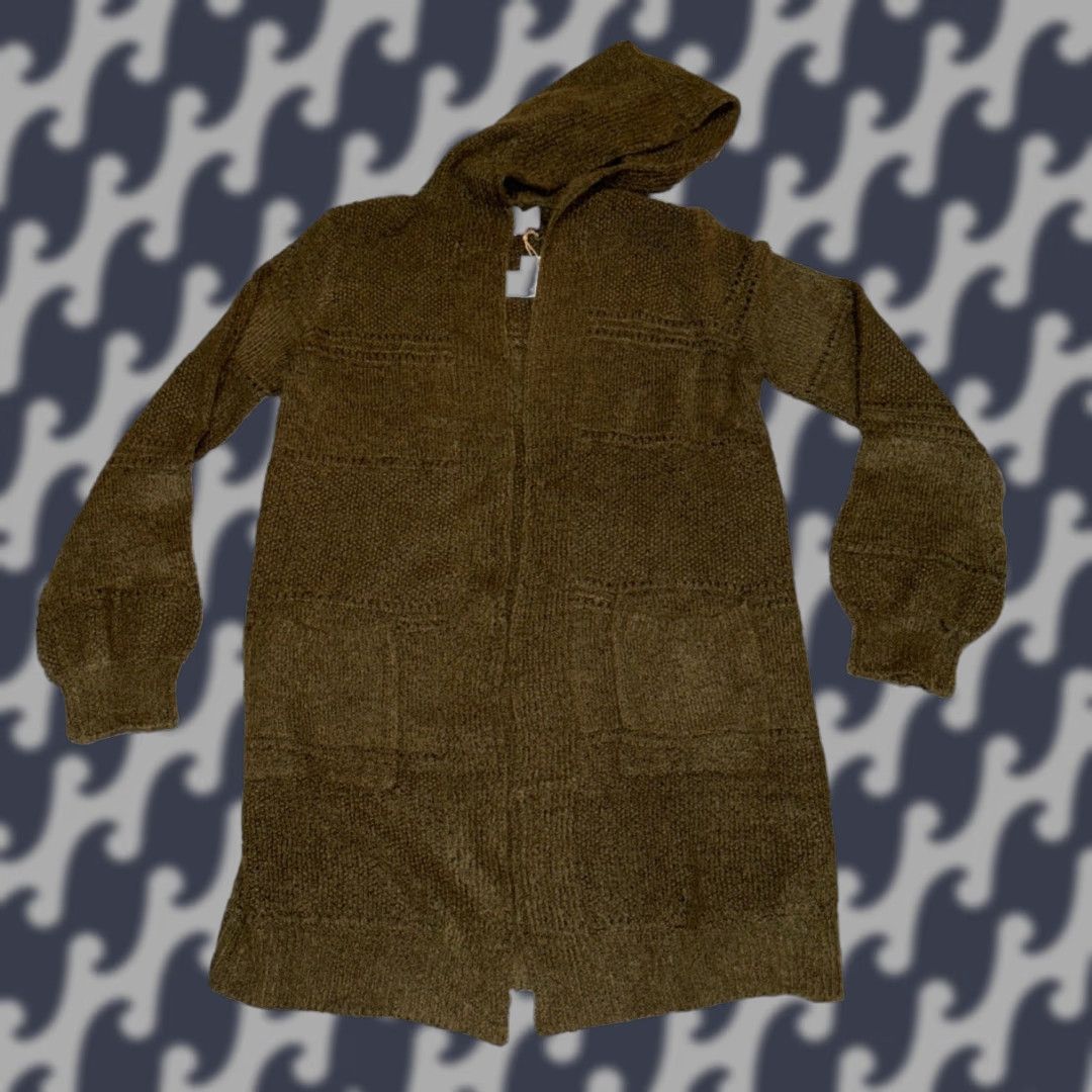 Olive Bibi Olive Green Hooded Cardigan Women Large Bohemian Knit Sweater Fall Winter Spring Boho Patterned Long Sleeve Machine Washable Size L / US 10 / IT 46 - 1 Thumbnail