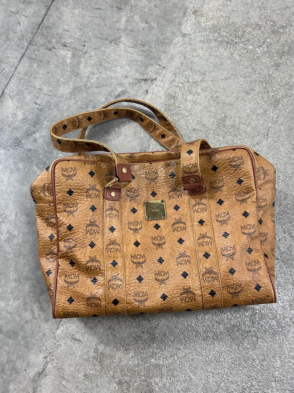 image of MCM Monogram Brown/orange Tote Shoulder Bag Medium, Women's