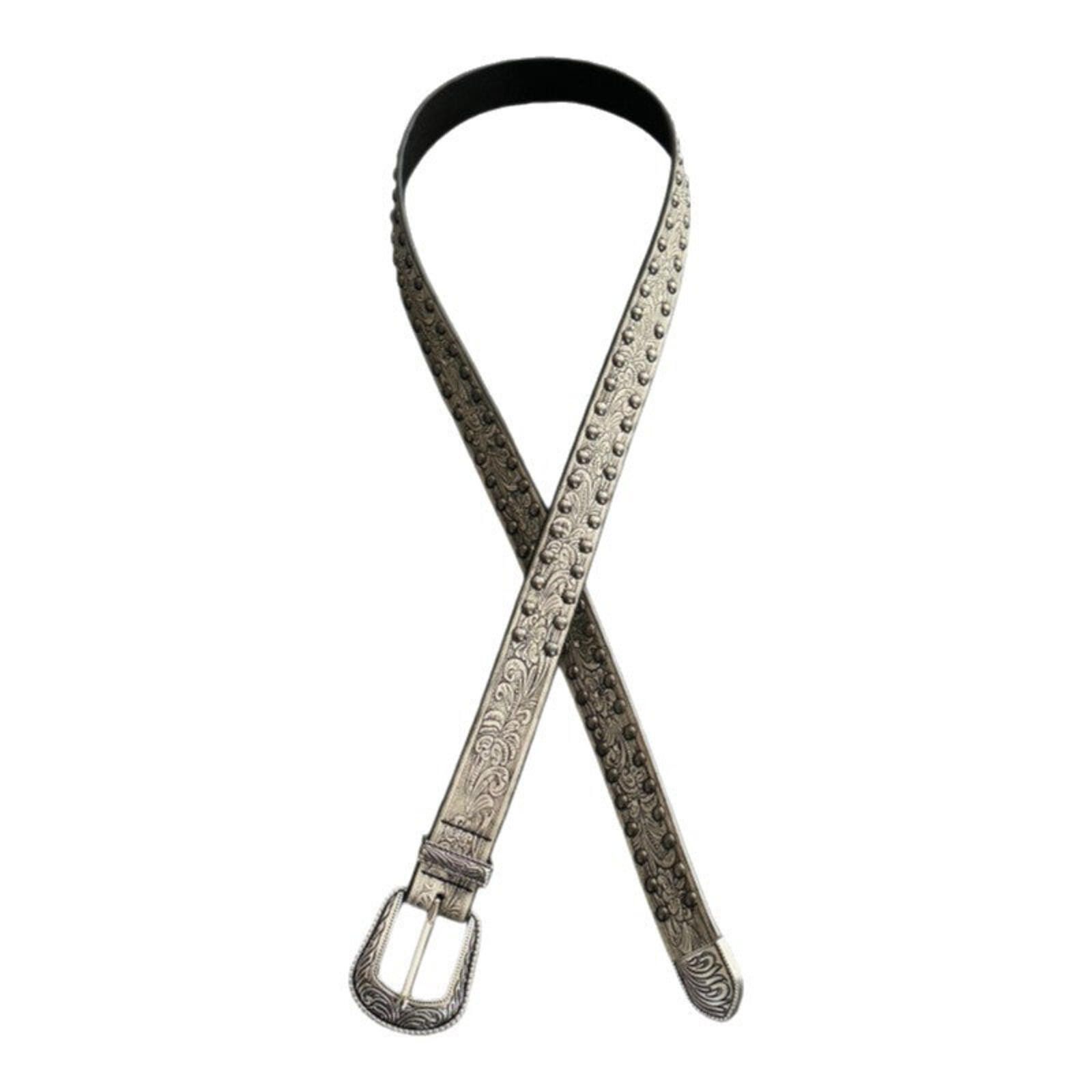 Other Western Engraved Narrow Rivet Belt | Brown Vintage Street Size ONE SIZE - 5 Thumbnail