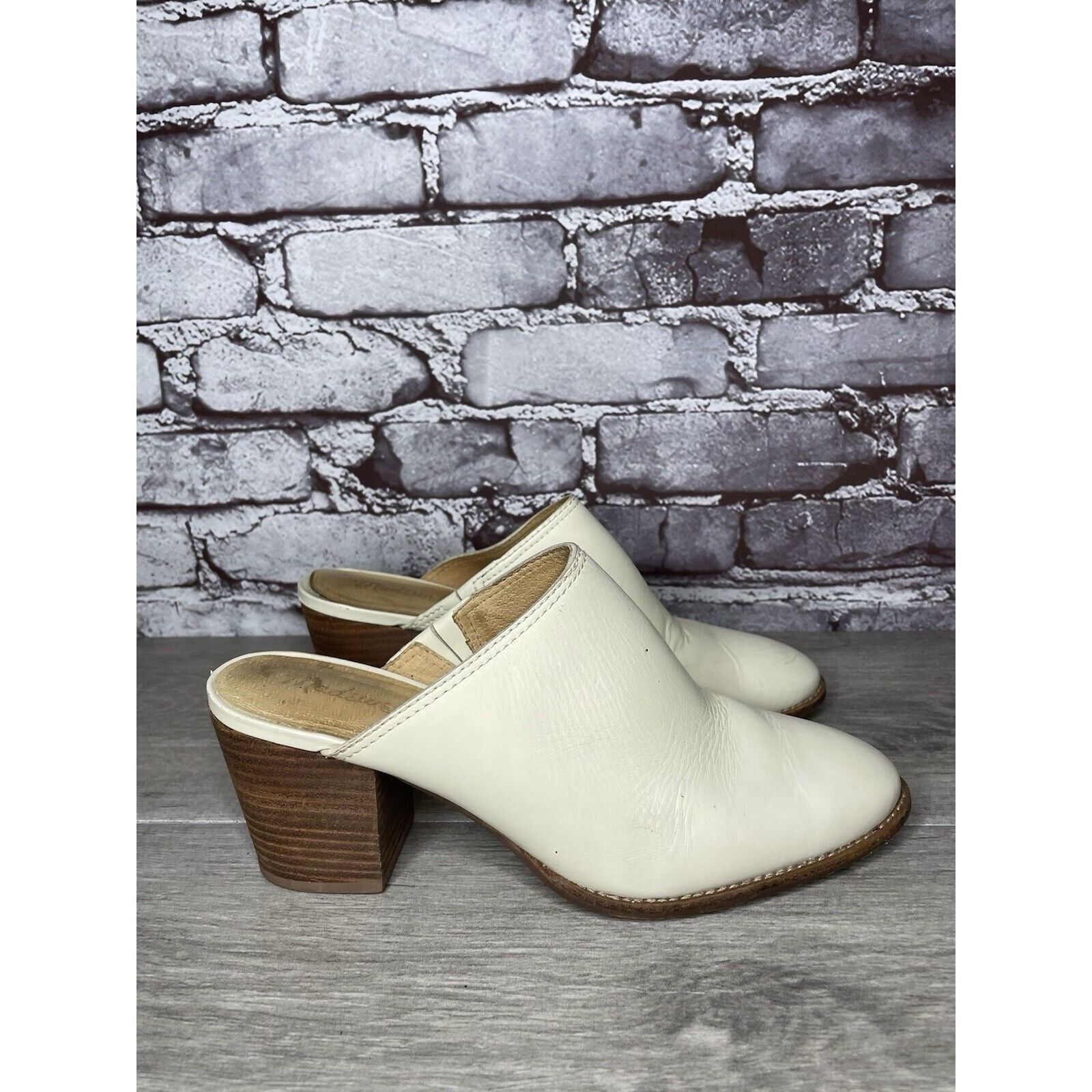 Madewell Madewell The Harper Ivory Leather Mules Stacked Heels Women Size US 8 / IT 38 - 23 Thumbnail