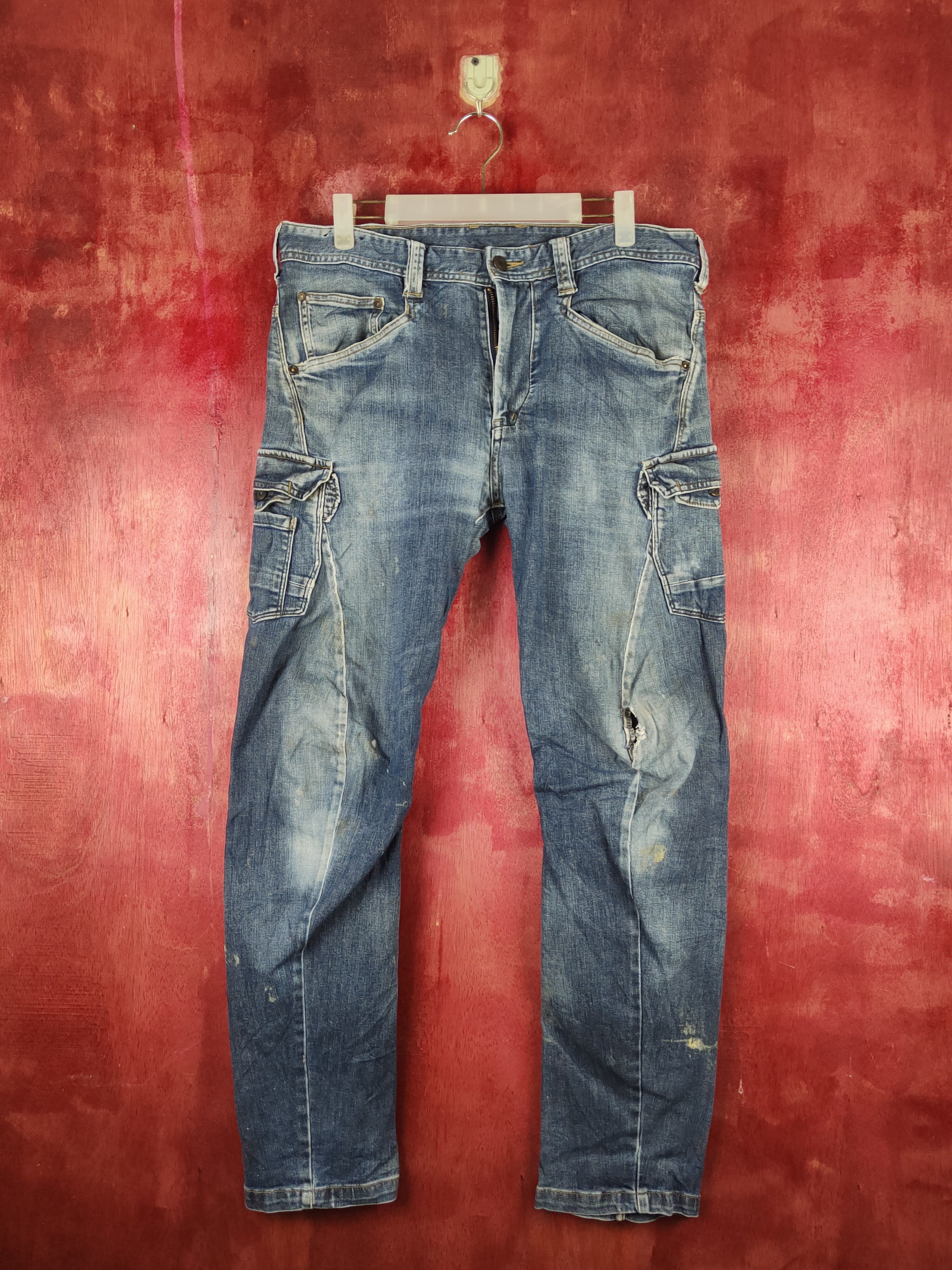 image of Distressed Denim x Vintage Evenriver Dark Blue Faded Distressed Ripped Jeans S2361 in Dark Blue Den