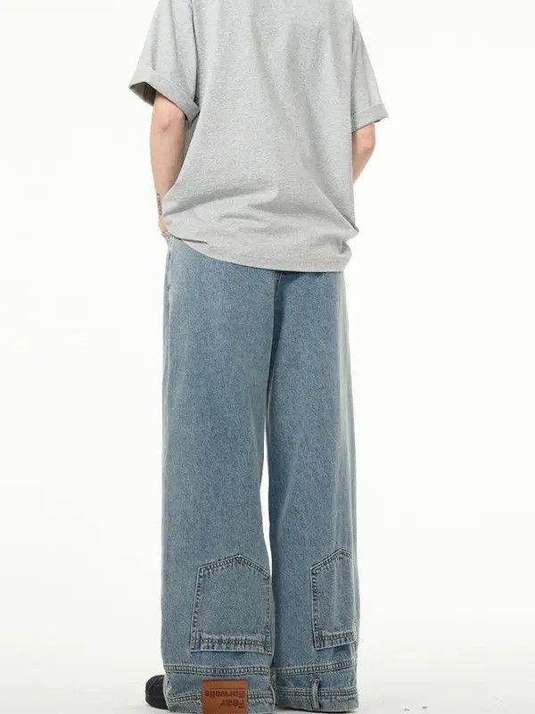 Japanese Brand moto Men's American retro washed loose straight jeans Size US 32 / EU 48 - 5 Thumbnail