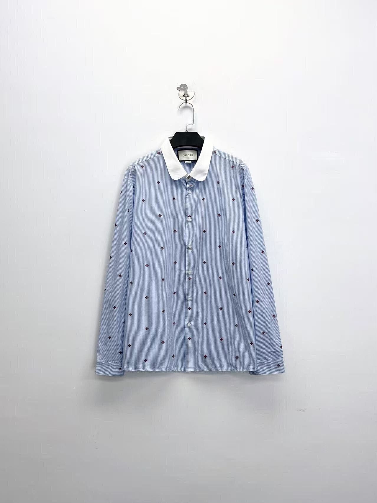 Gucci gucci blue striped embroidered bee shirt Size US L / EU 52-54 / 3 - 1 Thumbnail