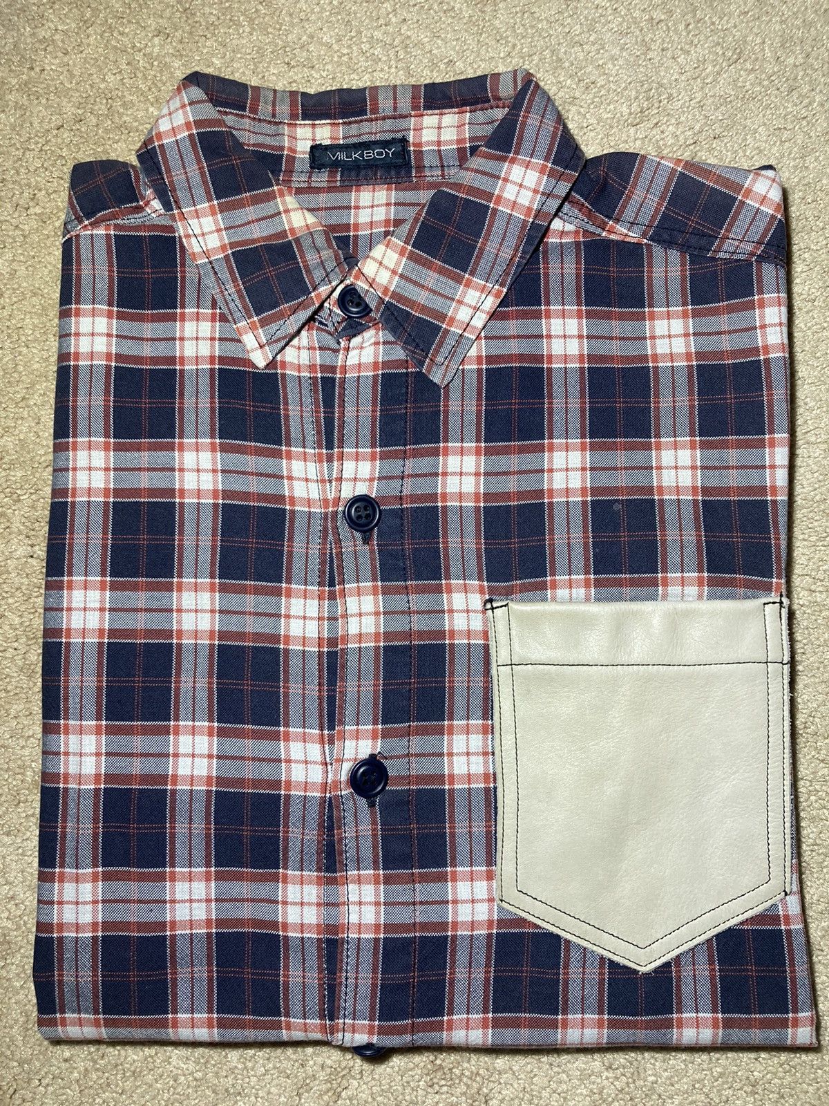 20471120 90s Milkboy Leather Pocket Plaid Flannel Work Shirt Vintage Size US M / EU 48-50 / 2 - 1 Thumbnail