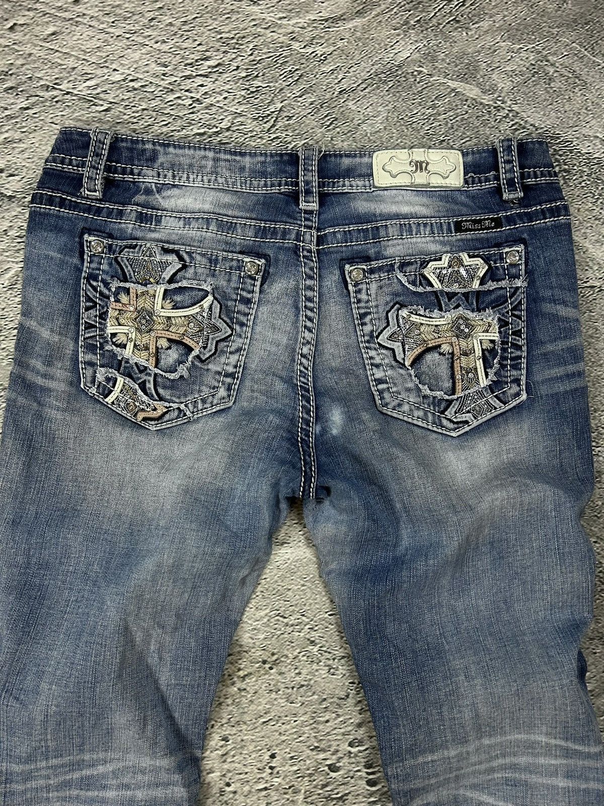 Miss Me Miss Me flared bootcut white stitching denim vintage y2k Size 33" - 2 Thumbnail