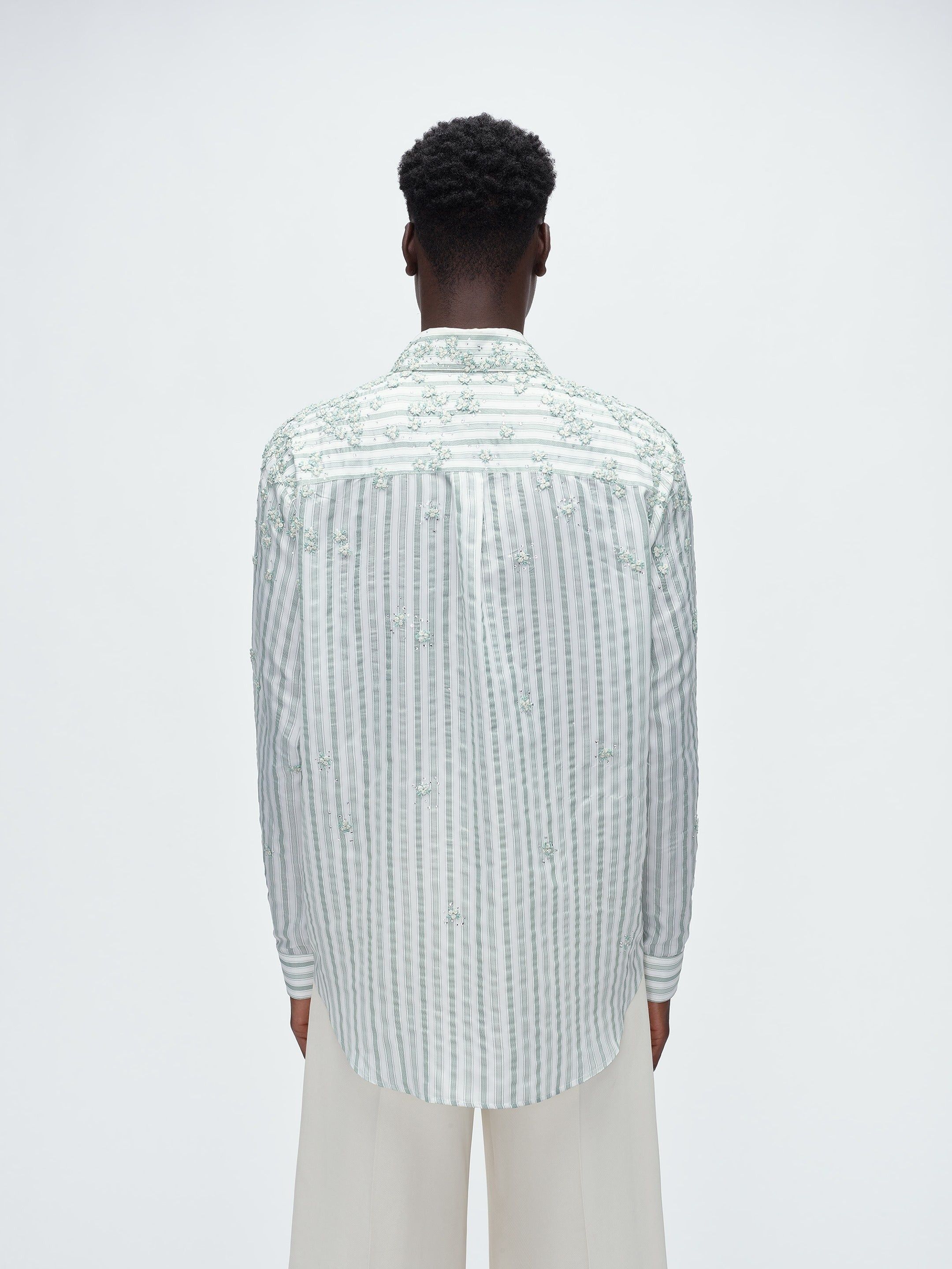 Amiri o1s1wg110425 Floral Stripe Shirt in White/Green Size US M / EU 48-50 / 2 - 5 Thumbnail
