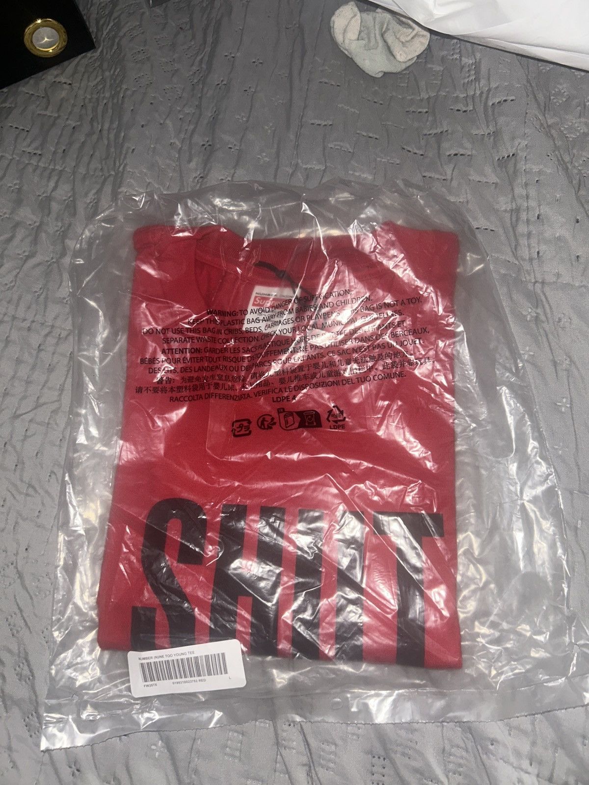Number (N)ine × Supreme Supreme number nine shut up tee red large