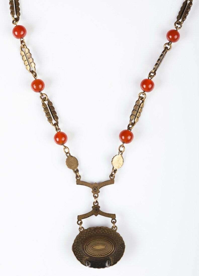Designer Czech Brass and Carnelian Necklace Size ONE SIZE - 2 Thumbnail