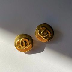 Chanel Vintage Gold Plated CC Clover Clip on Earrings, Women's
