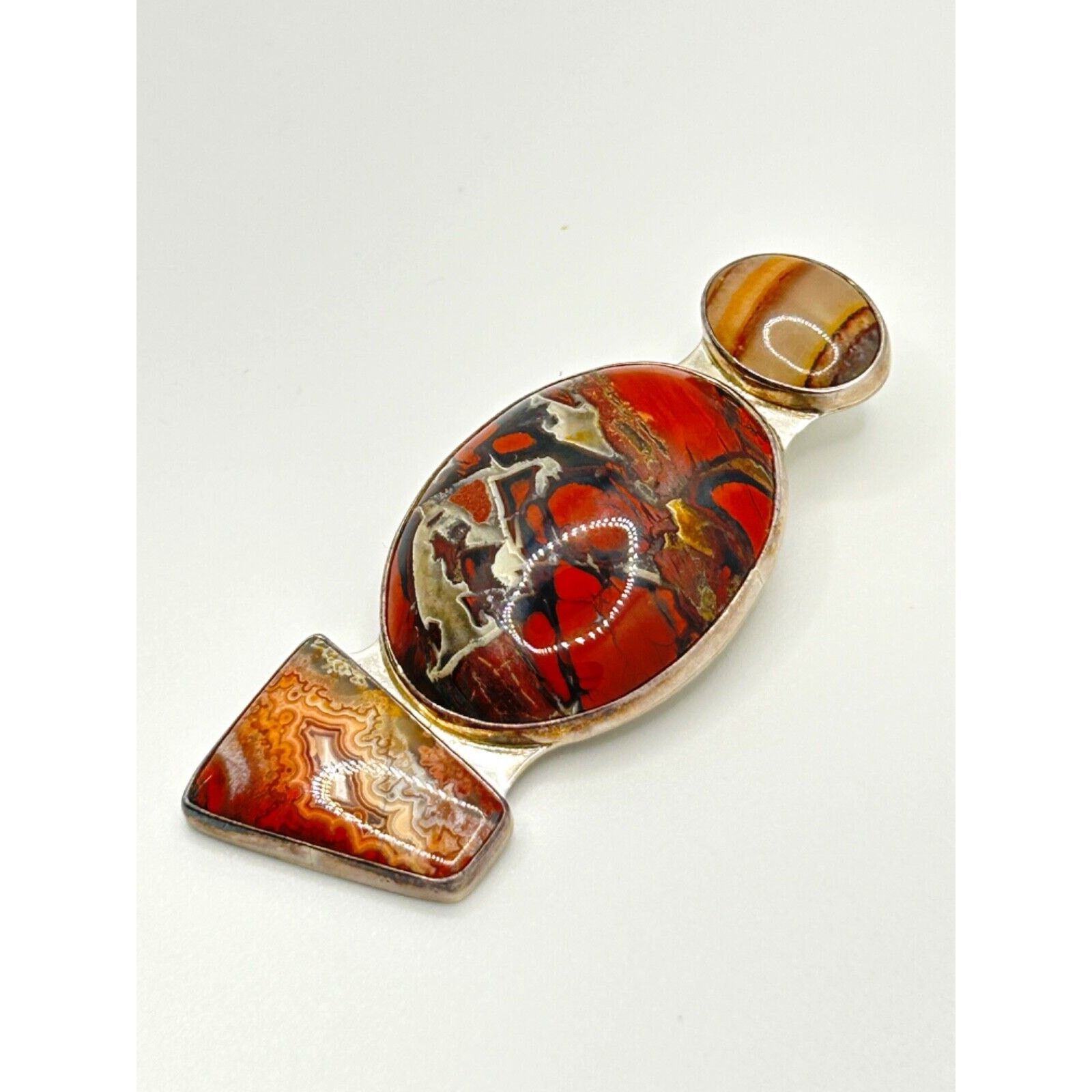 Handmade Red Ibis Jasper, Agate, Orca Agate Sterling Silver Pendant Size ONE SIZE - 4 Thumbnail