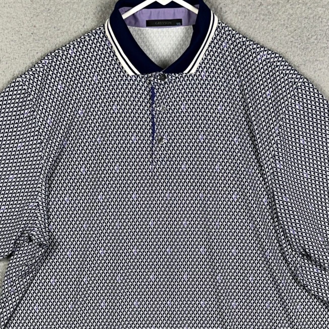 Vintage Greyson Polo Shirt Mens 2XL Navy White Geometric Golf Activewear Shirt Short Sleeve Button Collar Mens N Size US XXL / EU 58 / 5 - 2 Thumbnail