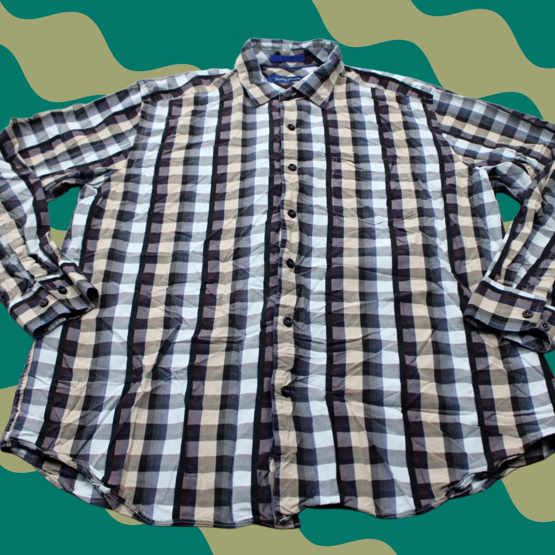 Tommy Bahama Tommy Bahama Silk Shirt Button-Up Plaid Long Sleeve Blue Black Tan Mens Large Size US L / EU 52-54 / 3 - 1 Thumbnail