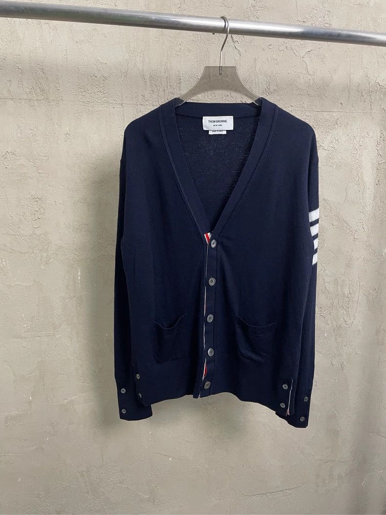 Thom Browne Thom Browne Dark blue four-striped wool cardigan jacket 250 Size US L / EU 52-54 / 3 - 1 Thumbnail