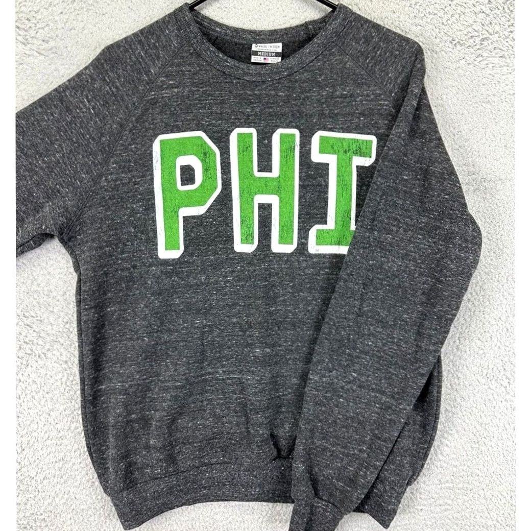 Vintage Where I'm From Philadelphia Crewneck Sweatshirt Mens Medium Gray Pullover Sweater Logo Breathable Solid Knit Cotton Polyester Rayon 42 Chest 27 Length Size US M / EU 48-50 / 2 - 2 Thumbnail