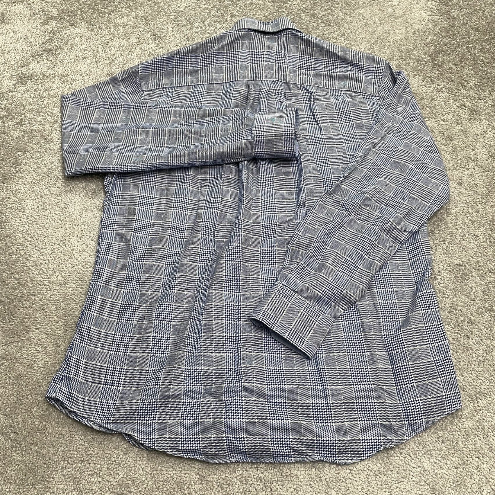 Neiman Marcus Neiman Marcus Houndstooth Dress Shirt Mens M Blue 2-Ply Cotton Work Shirt Jacket? Size 40R - 2 Thumbnail