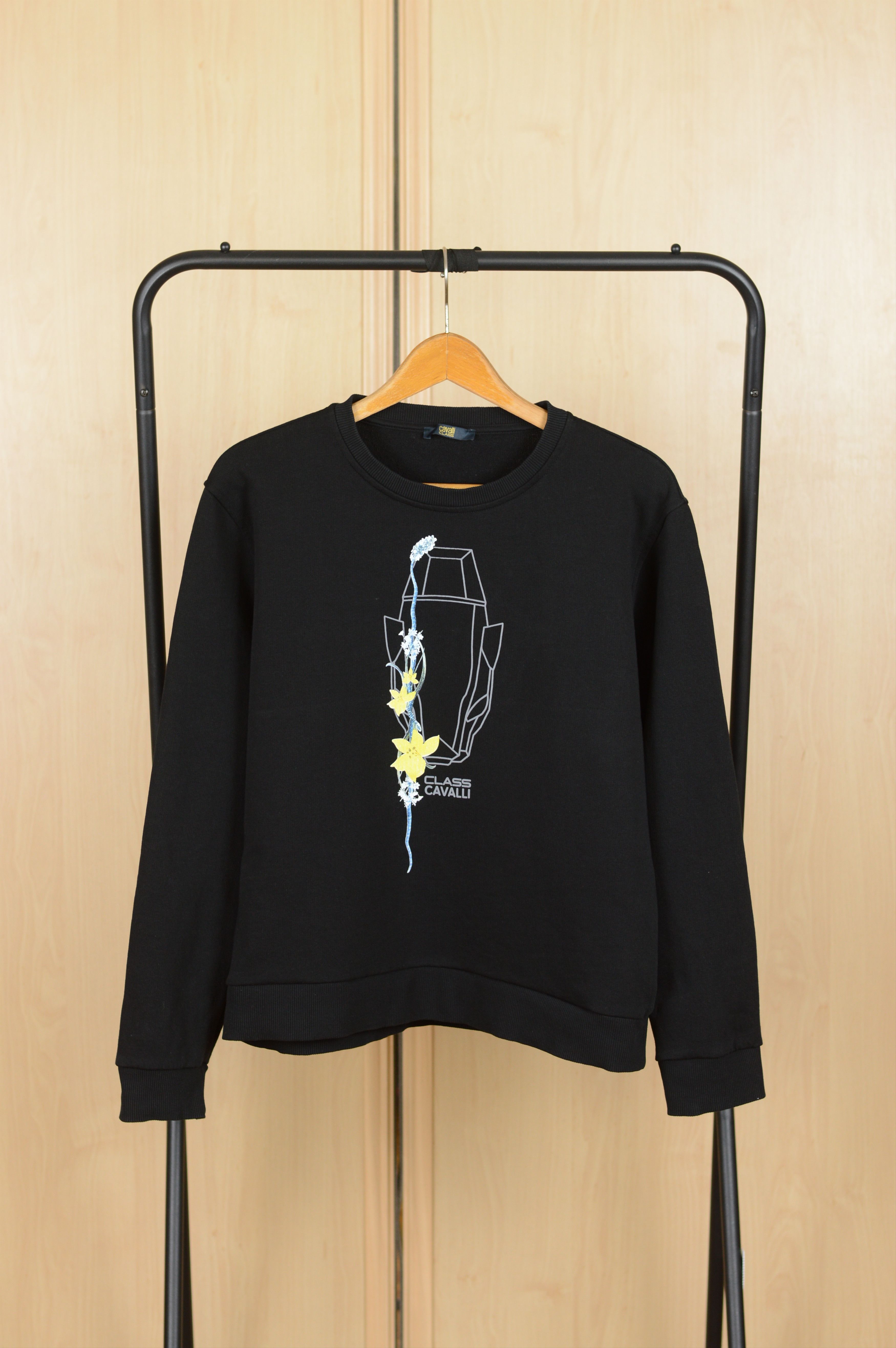 Cavalli Class × Just Cavalli Cavalli Class Flower Print Black Sweatshirt Size XXL / US 16-18 / IT 52-54 - 1 Thumbnail
