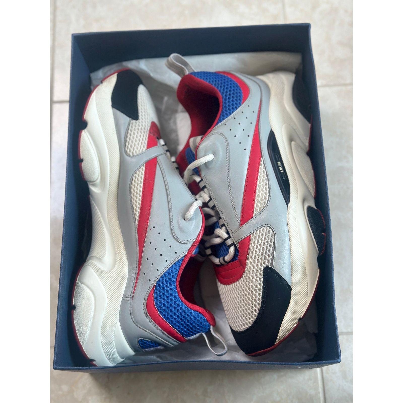 Size 12 Dior B22 “Gray Red Blue” sneakers