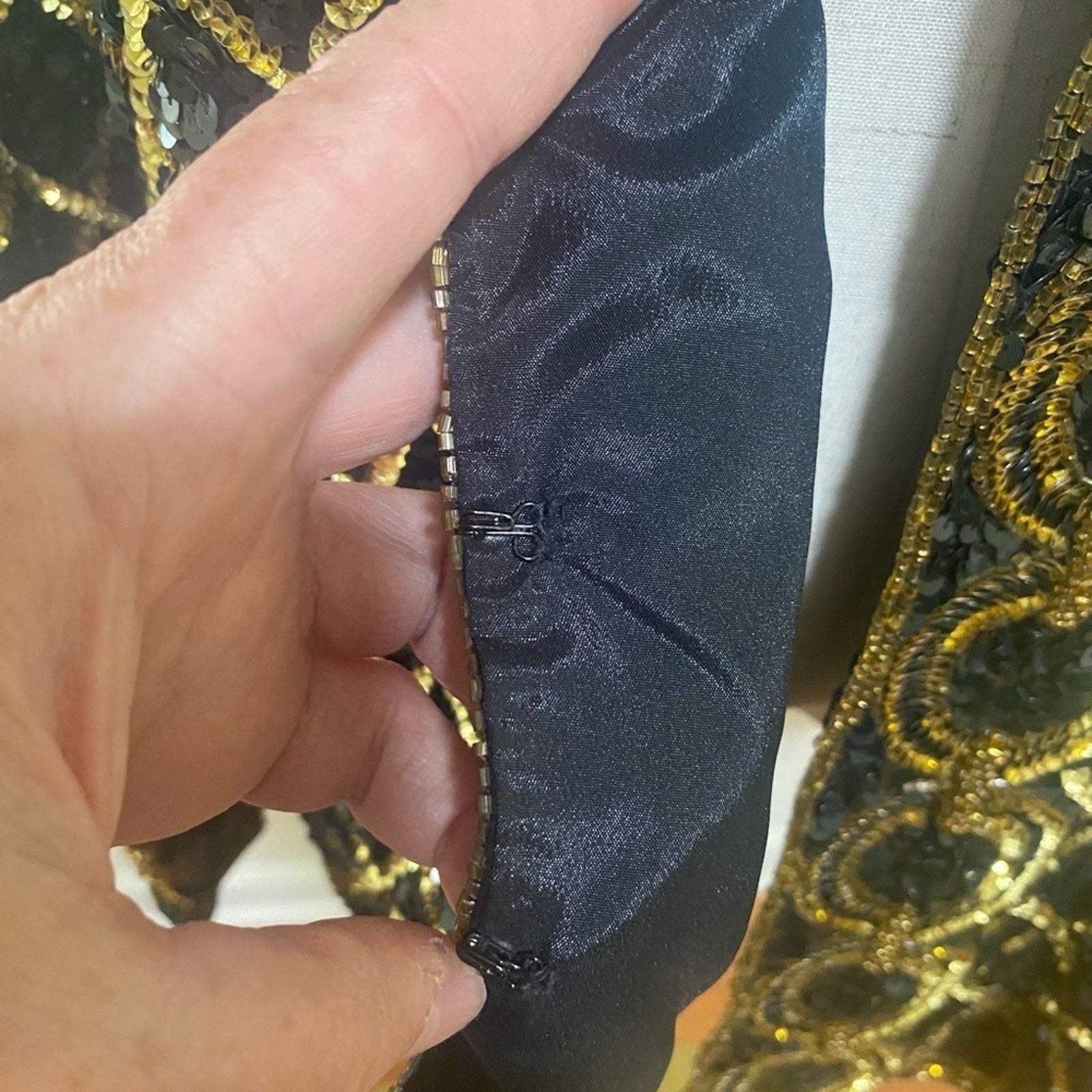 Designer VTG niteline silk SEQUIN beaded jacket gold black kazar Size L / US 10 / IT 46 - 10 Thumbnail