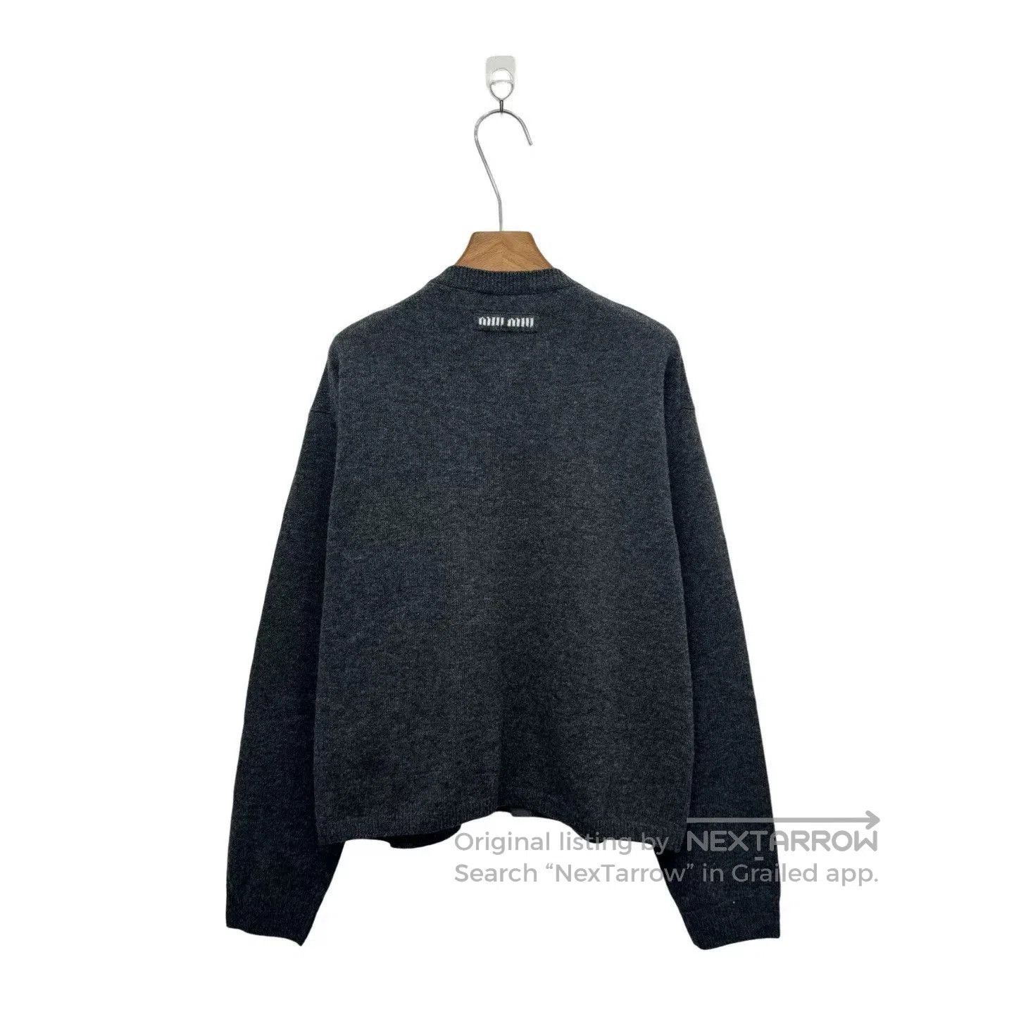 Miu Miu Miumiu Gray Letter Logo Wool Cardigan. Size L / US 10 / IT 46 - 1 Thumbnail