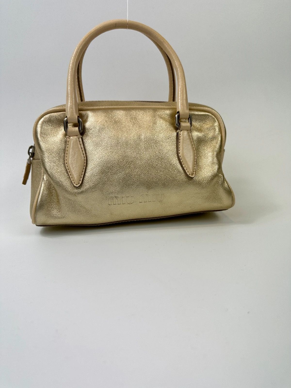 Miu Miu Miu Miu 90s Leather Gold Glitter Mini HandBag NanoSpeedy Size ONE SIZE - 3 Thumbnail
