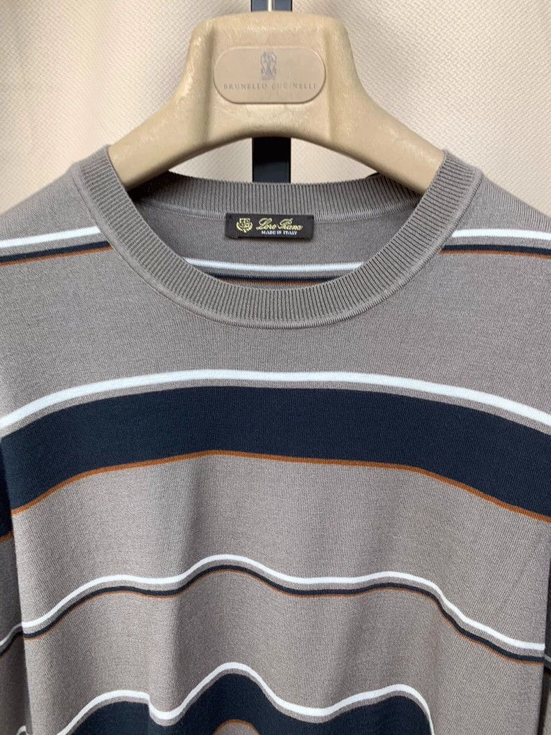 Loro Piana LORO PIANA Grey cotton fabric with dark blue thick stripe Size US M / EU 48-50 / 2 - 9 Thumbnail