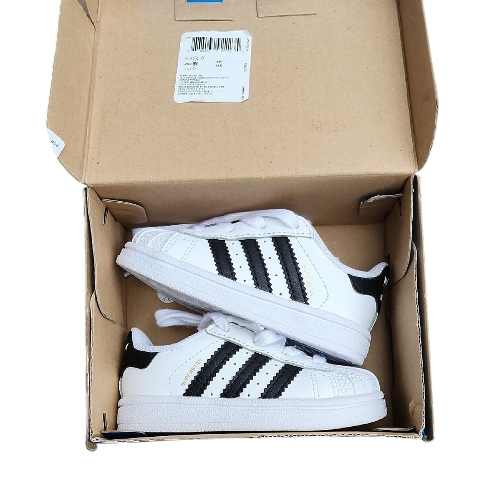 Adidas Adidas White and Black Superstar Sneakers with Shell Toe Size US 4 / IT 34 - 1 Thumbnail
