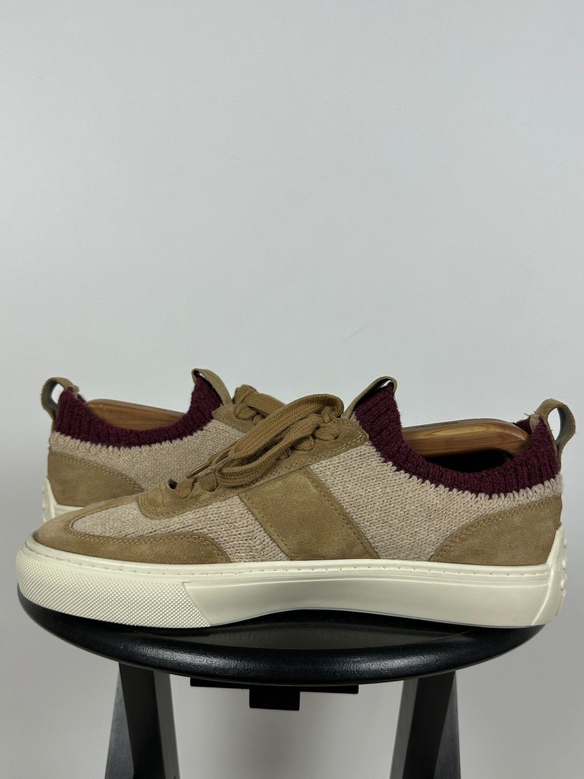 Tod's Tod’s Knit Suede Beige/Burgundy Low Top Lace Up Sneakers Size US 9 / EU 42 - 13 Thumbnail