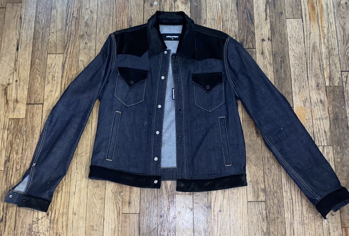 image of Dsquared2 Calf Skin Denim Jacket in Navy, Men's (Size Medium)