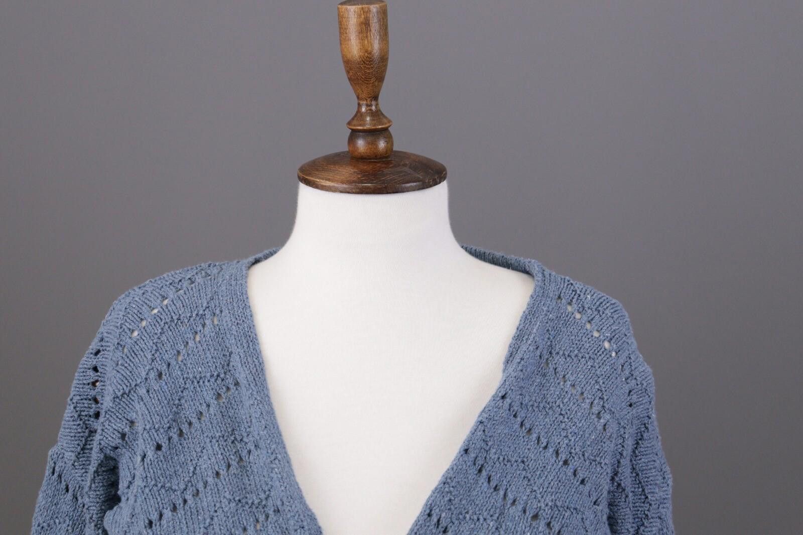Designer Gudrun Sjoden Blue Lagenlook Crochet Knit Sweater Size S Size S / US 4 / IT 40 - 2 Thumbnail