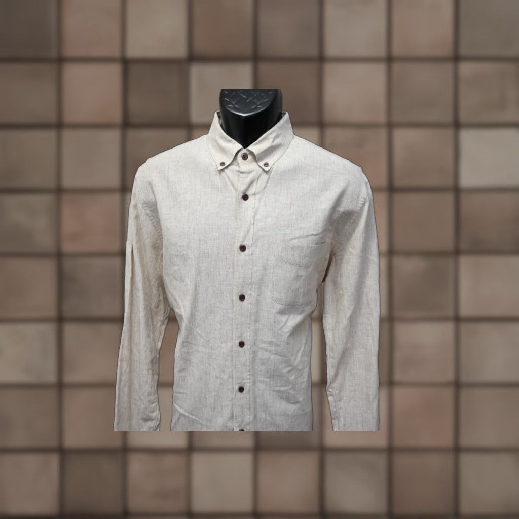 J. Crew Linen Blend Button-Up Dress Shirt Beige Large Long Sleeve Mens