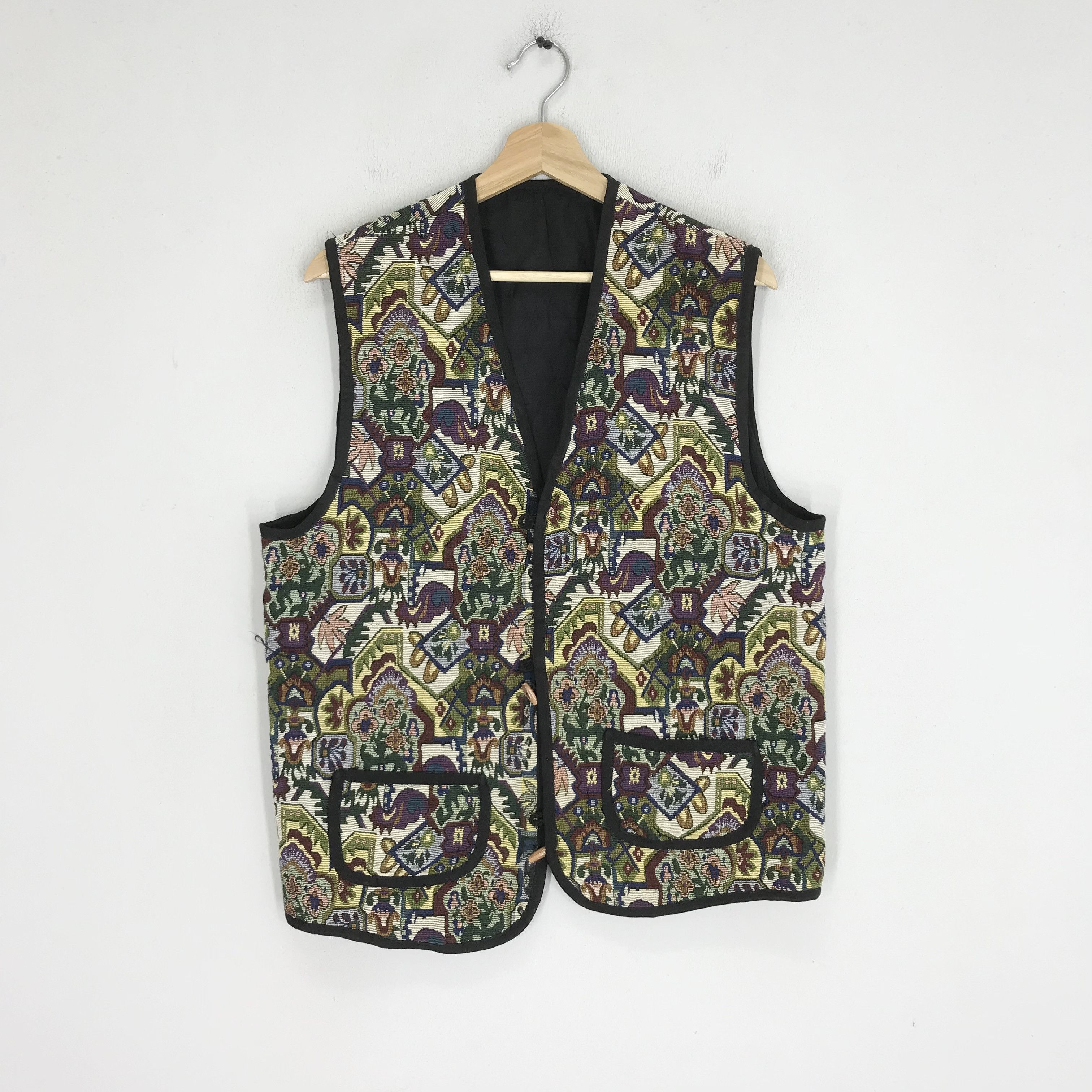 image of Art x Avant Garde Vintage Baroque Novelty Vest Jacket Abstract Motif Flower, Men's (Size Medium)