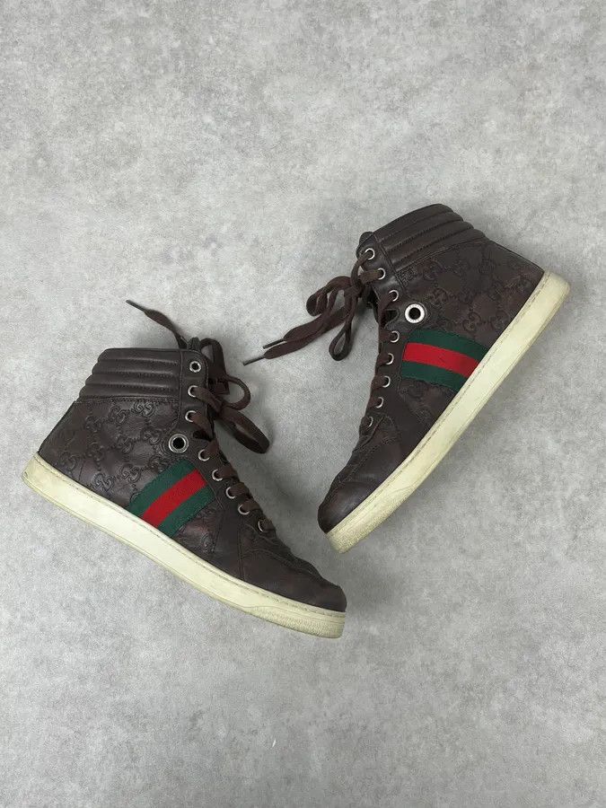 Gucci 2000s Gucci Brown Signature Monogrammed Leather High Sneakers Size US 7 / EU 40 - 5 Thumbnail