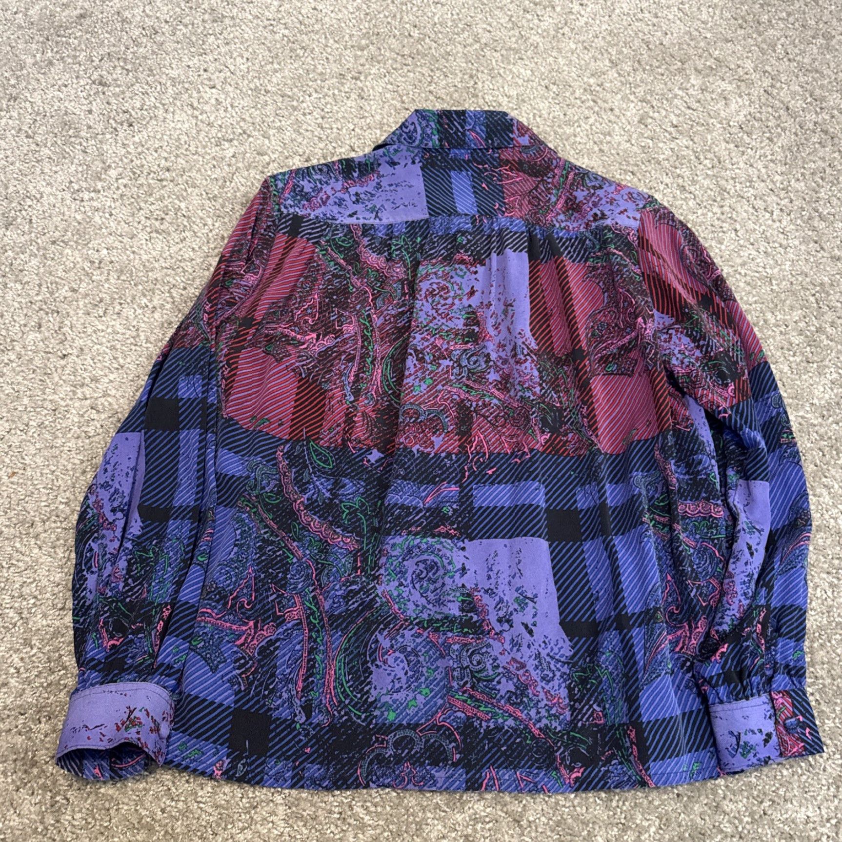 Vintage Vtg 60s Purple Pink Plaid Paisley Button Down Blouse Midi Skirt Homemade Set Size M / US 6-8 / IT 42-44 - 6 Thumbnail