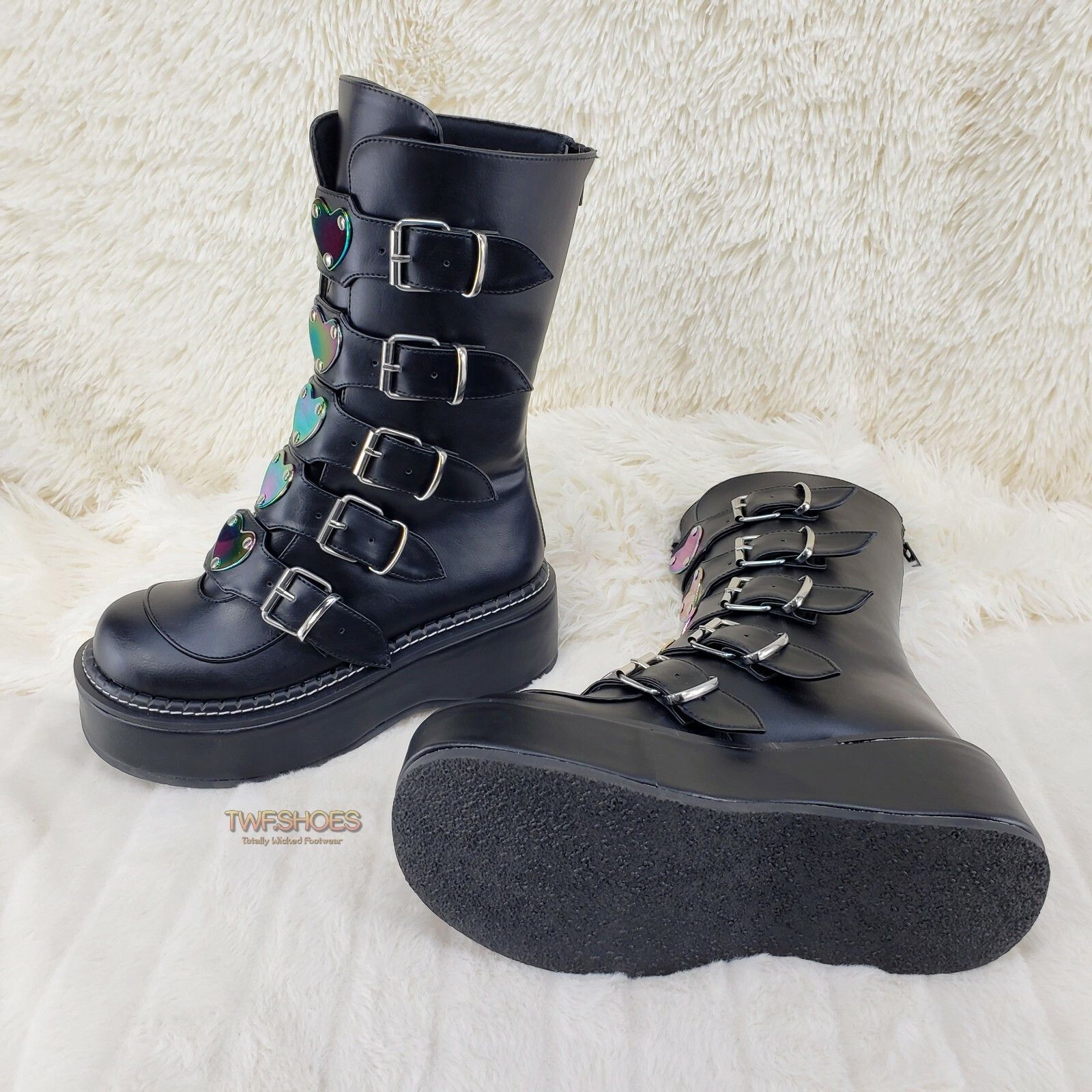 Demonia Cult DEMONIA Emily 330 Black Matte 2" Platform Metal Heart Plate Size US 11 / IT 41 - 5 Thumbnail