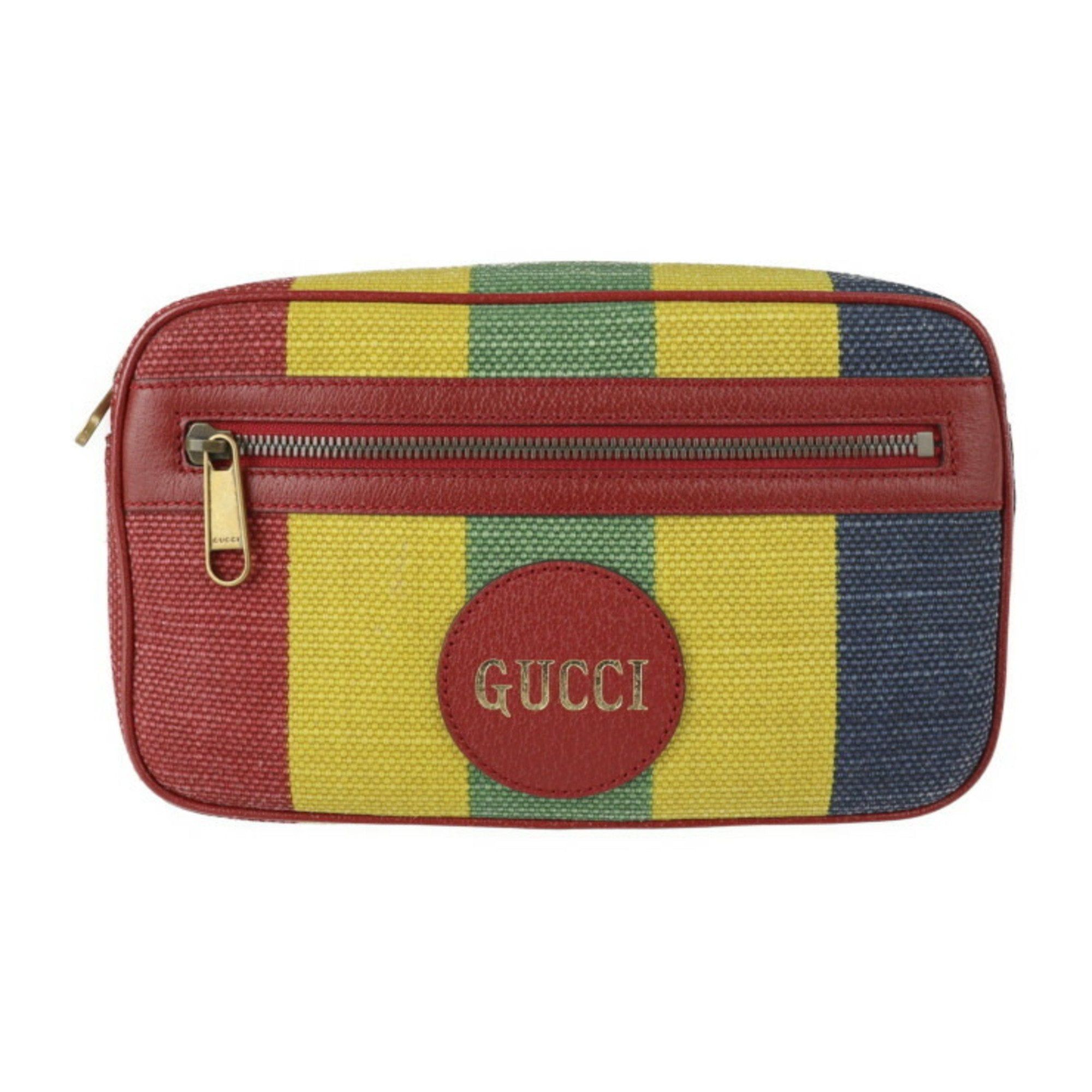 image of Gucci Baiadera Waist Bag 625895 Notation Size 80/32 Canvas Leather Multicolor Gold Hardware Belt Bo