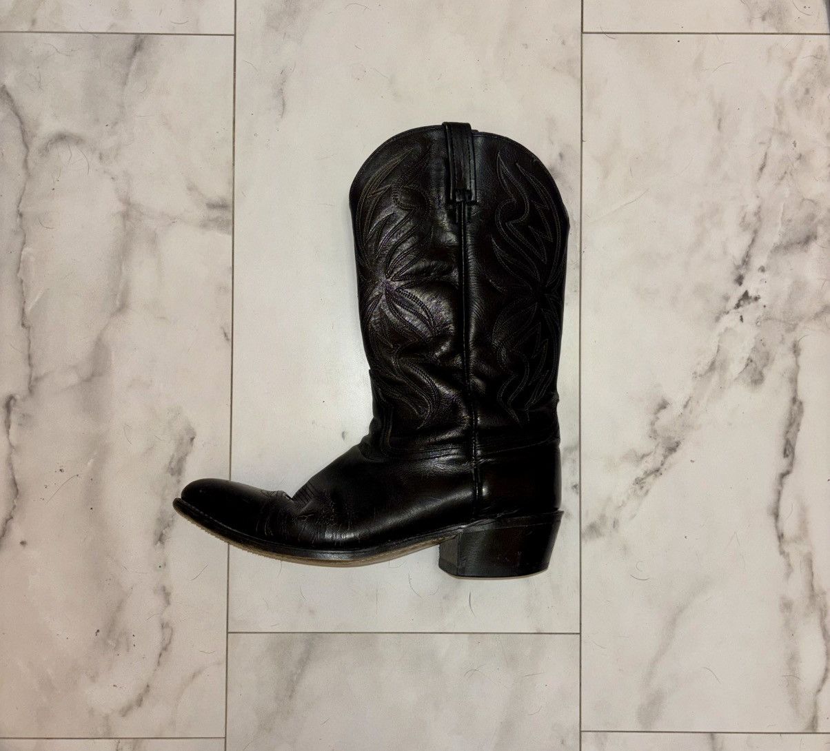Lucchese 1990s Lucchese Black Cowboy Boots 11.5D Texas Deadstock Size US 11.5 / EU 44-45 - 9 Thumbnail