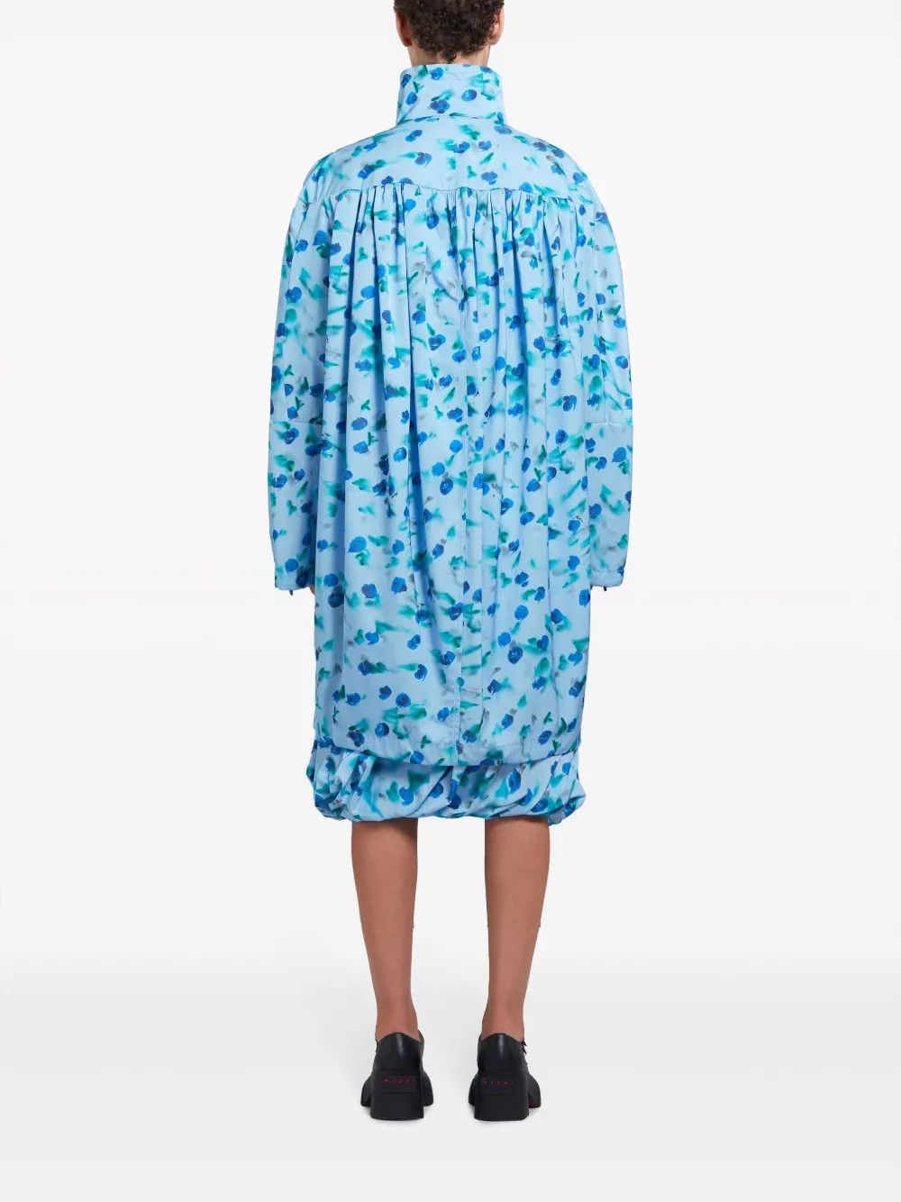 Marni o1w1db10125 Floral Print Ruched Midi Coat in Light Blue Size L / US 10 / IT 46 - 4 Thumbnail